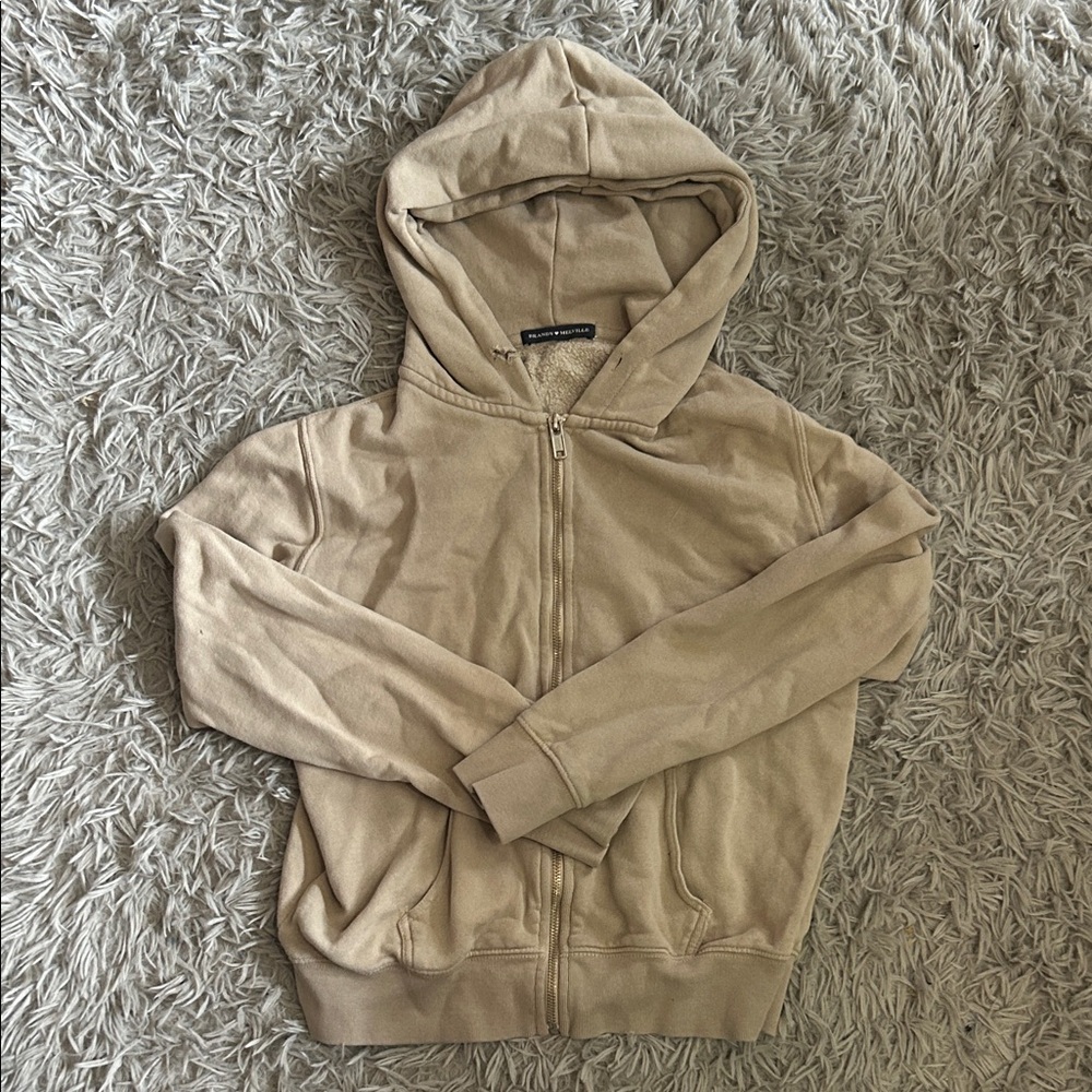 Brandy Melville Tan Zip-Up Sweater
